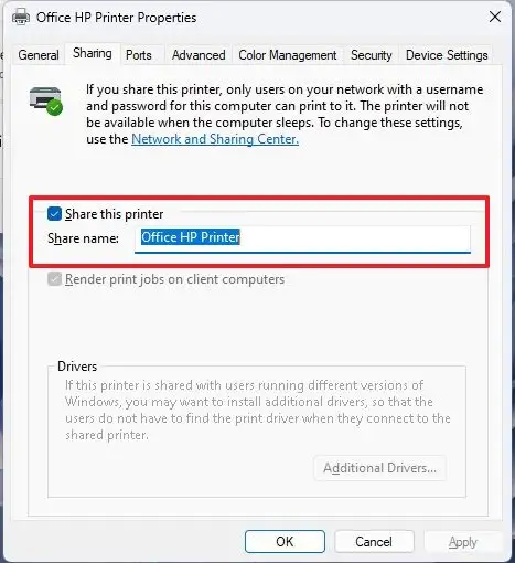 enable printer share windows 11